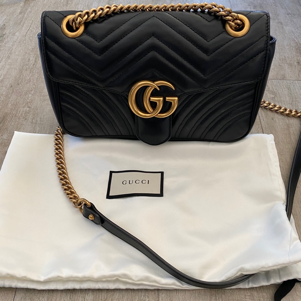 Gucci Black Quilted Leather Shoulder Bag with GG Logo